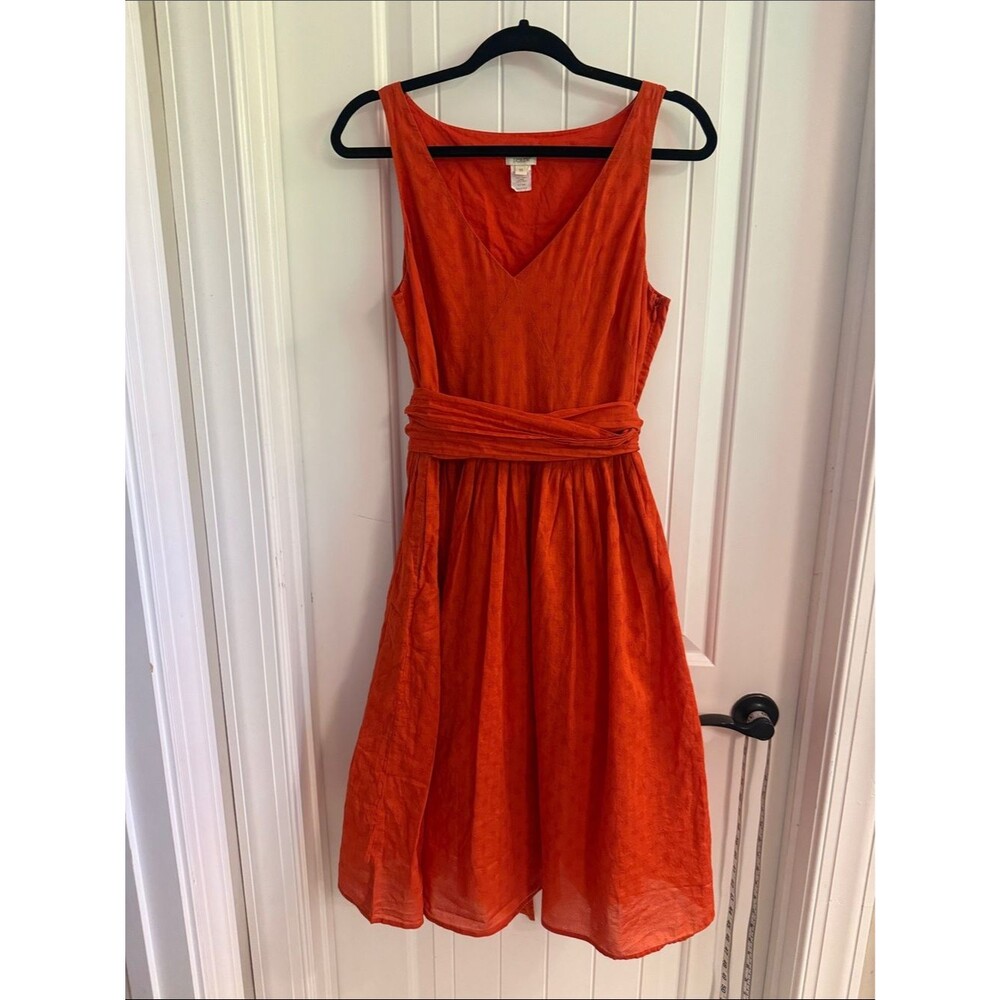 J Crew Womens size 10 Orange Tie Waist V Neck Sleeveless Linene Blend EUC